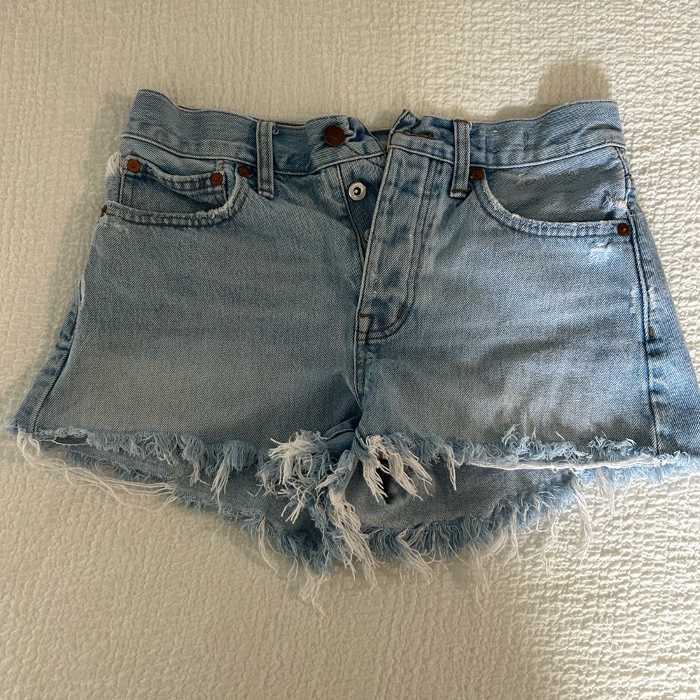 Madewell Light Blue Frayed Jean Shorts